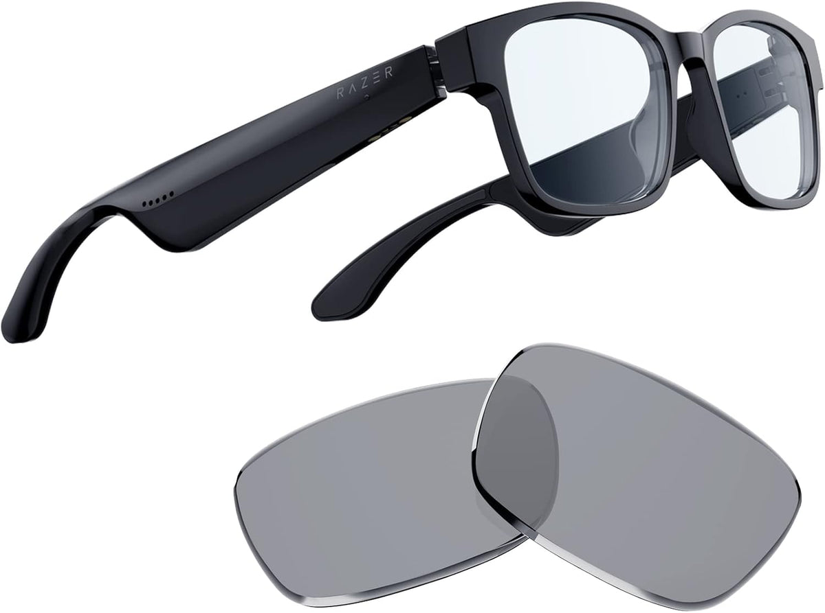 Razer Anzu Smart Glasses: Blue Light Filtering & Polarized Sunglass Lenses - Low Latency Audio - Built-in Mic & Speakers - Touch & Voice Assistant Compatible - 5hrs Battery - Rectangle/Small