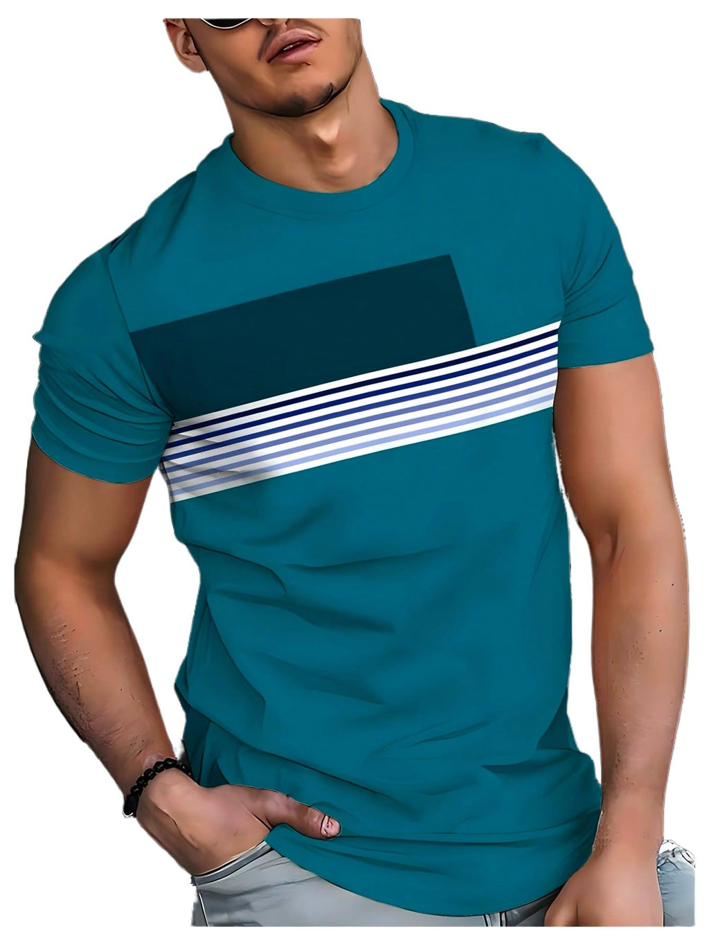 VIPWOLF Men's Casual Regular Fit Striped Shirt Graphic Tee