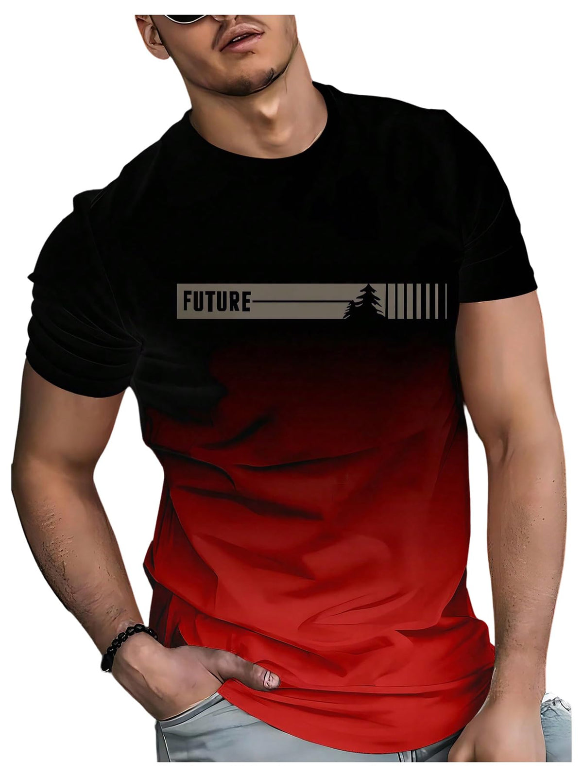 VIPWOLF Men's Casual Regular Fit Striped Shirt Graphic Tee