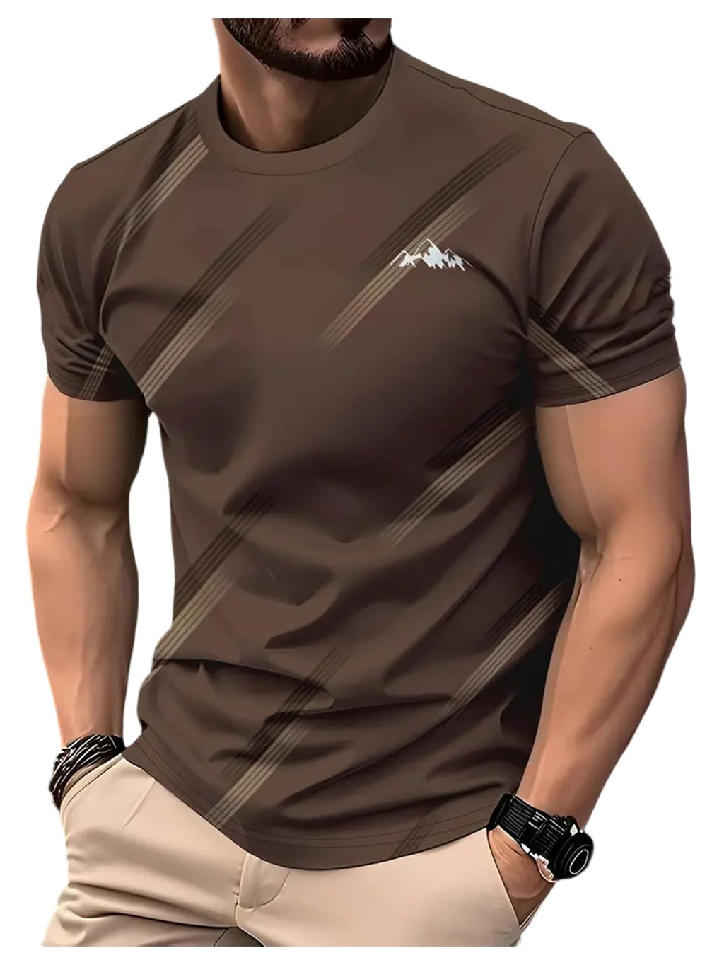 VIPWOLF Men's Casual Regular Fit Striped Shirt Graphic Tee