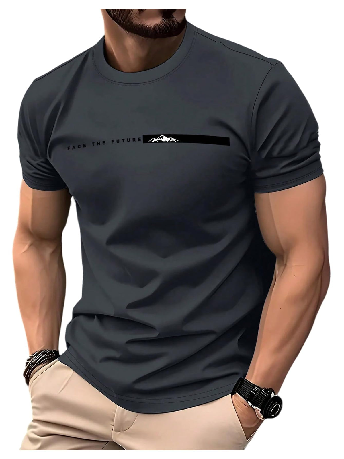 VIPWOLF Men's Casual Regular Fit Striped Shirt Graphic Tee