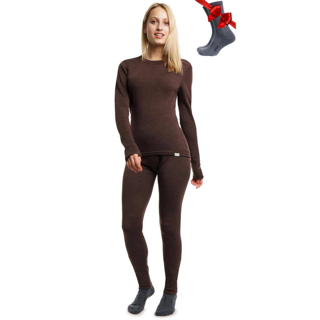 100% Merino Wool Base Layer Women Set - Thermal Underwear Women Top, Bottom