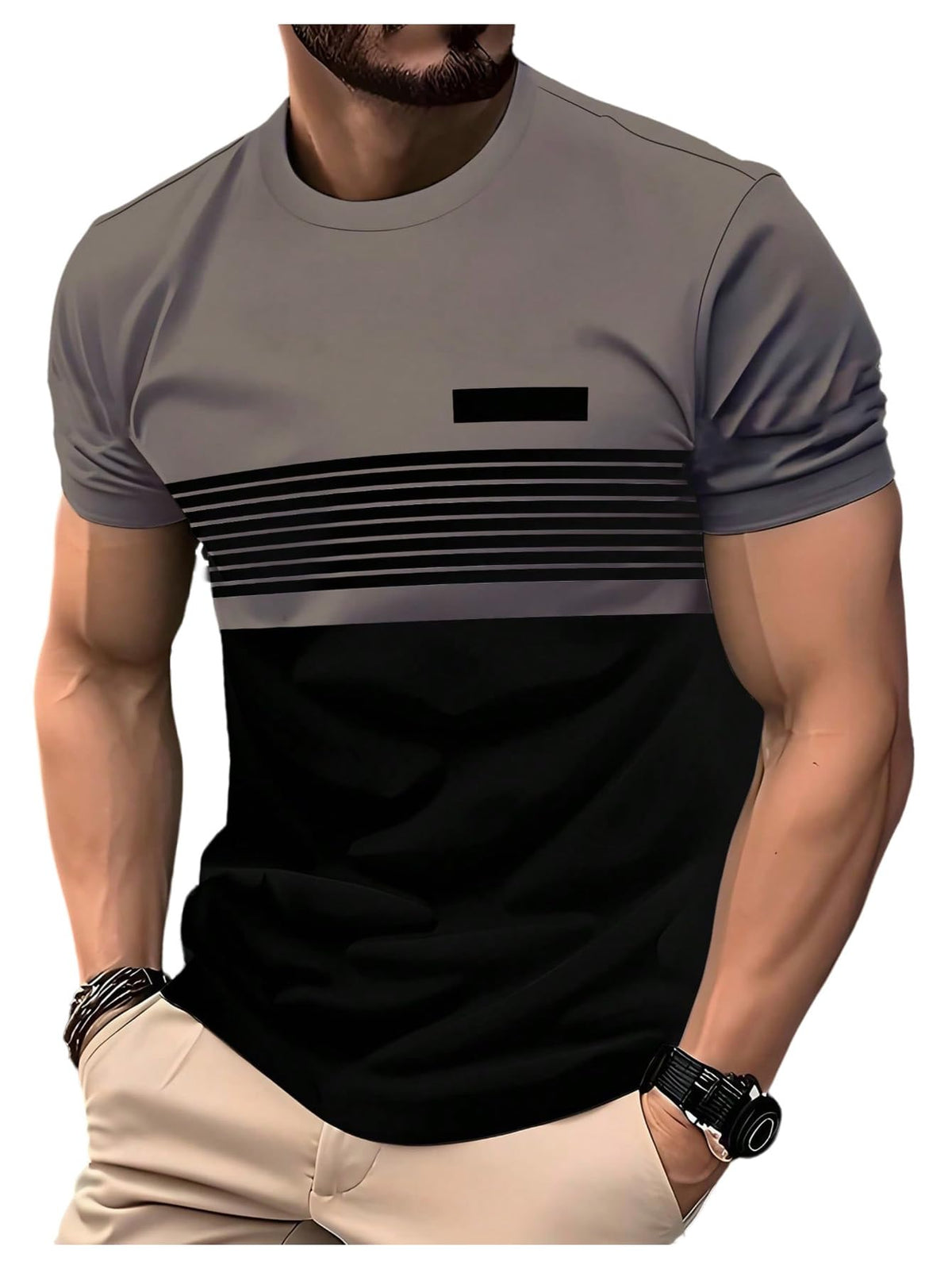 VIPWOLF Men's Casual Regular Fit Striped Shirt Graphic Tee