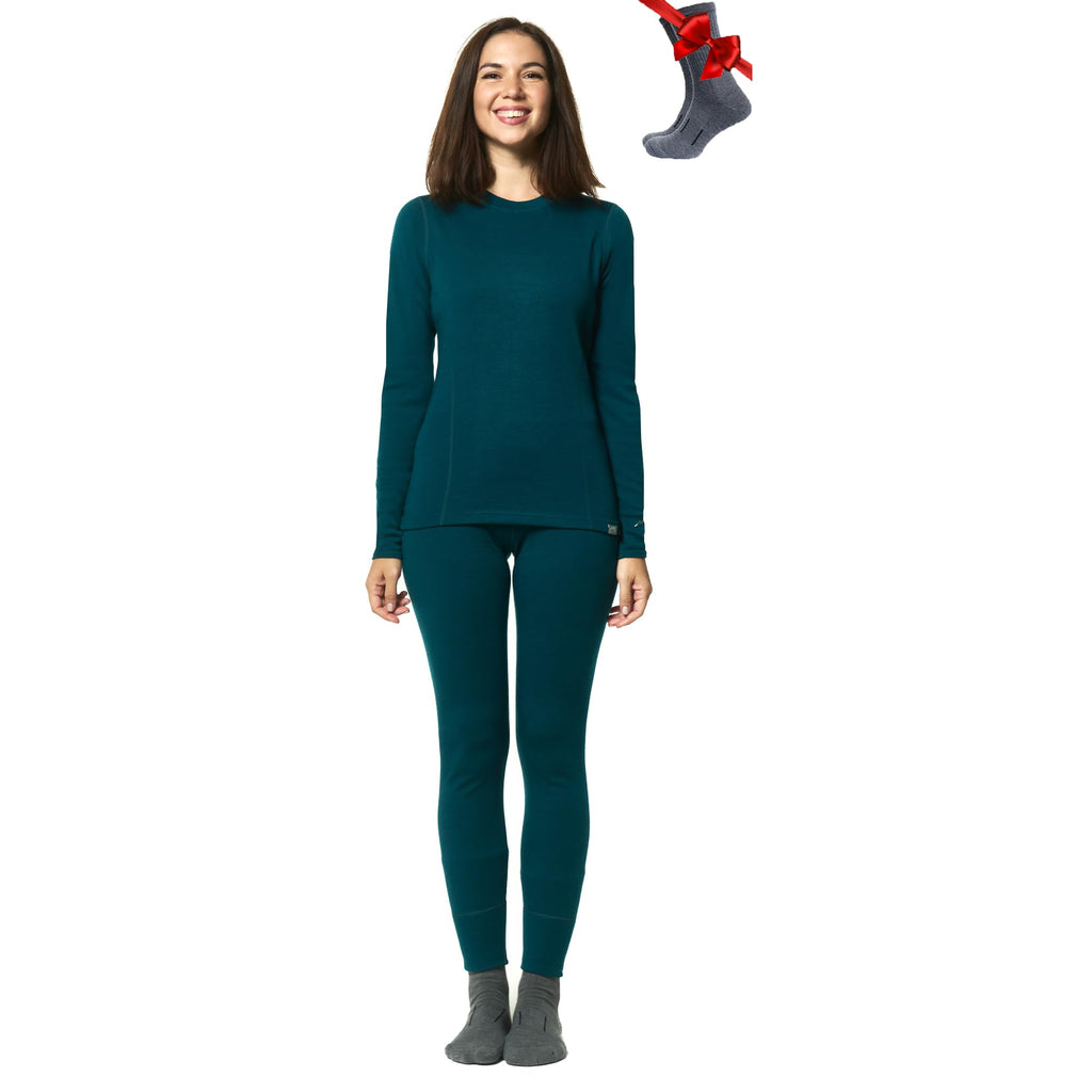 100% Merino Wool Base Layer Women Set - Thermal Underwear Women Top, Bottom