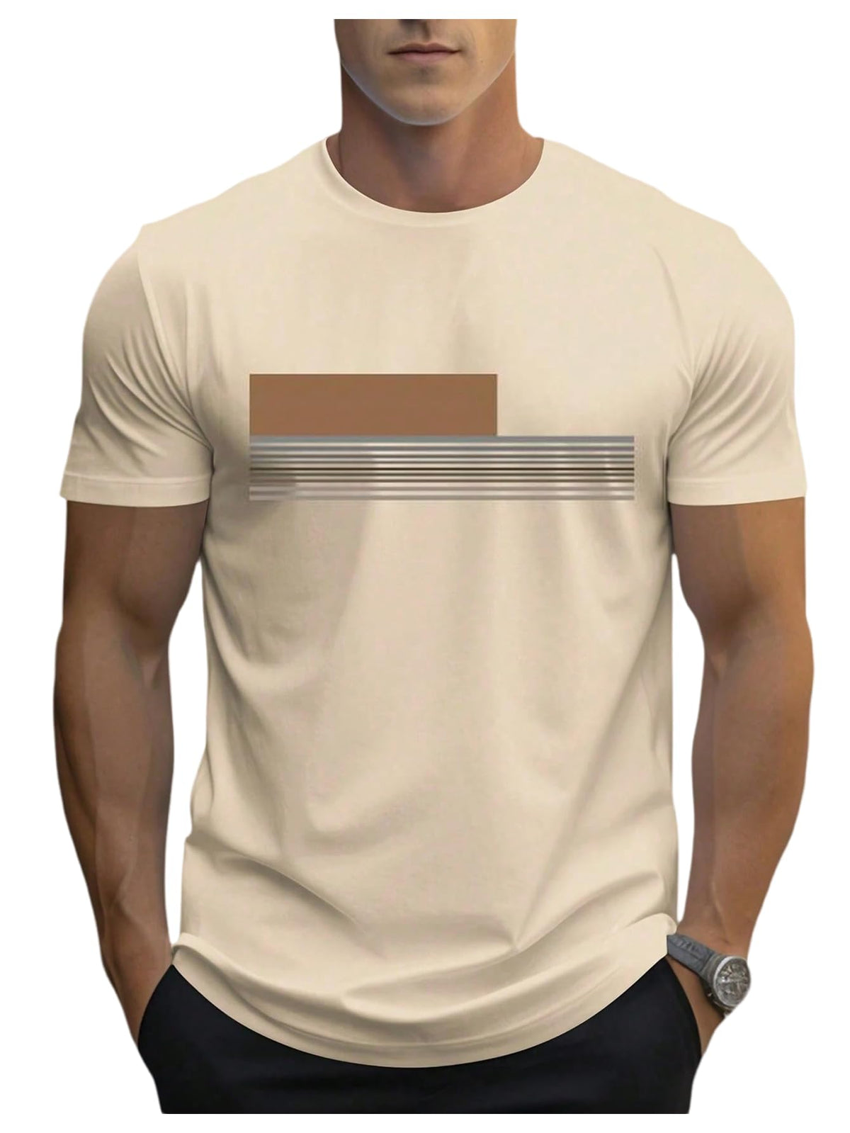 VIPWOLF Men's Casual Regular Fit Striped Shirt Graphic Tee