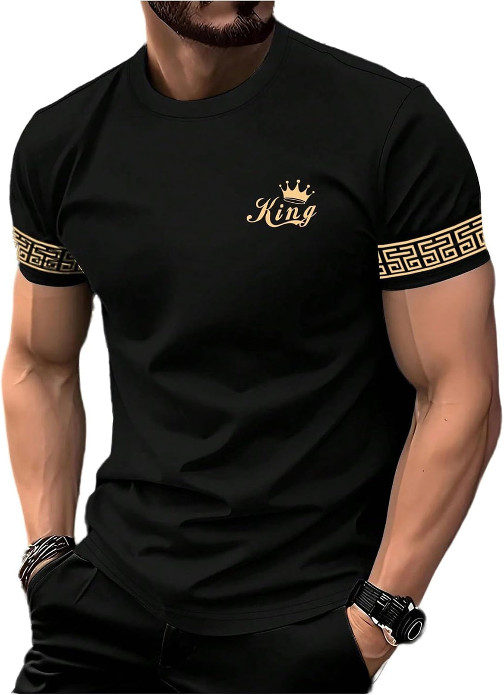 VIPWOLF Men's Casual Regular Fit Striped Shirt Graphic Tee