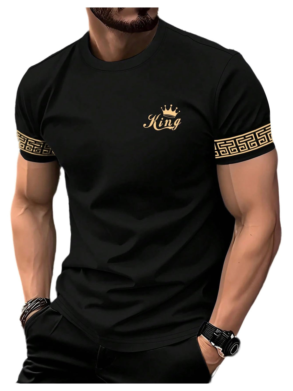 VIPWOLF Men's Casual Regular Fit Striped Shirt Graphic Tee