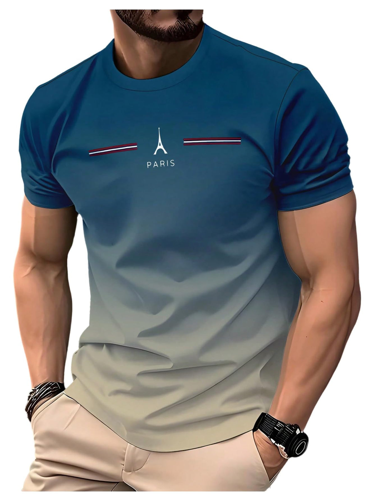 VIPWOLF Men's Casual Regular Fit Striped Shirt Graphic Tee