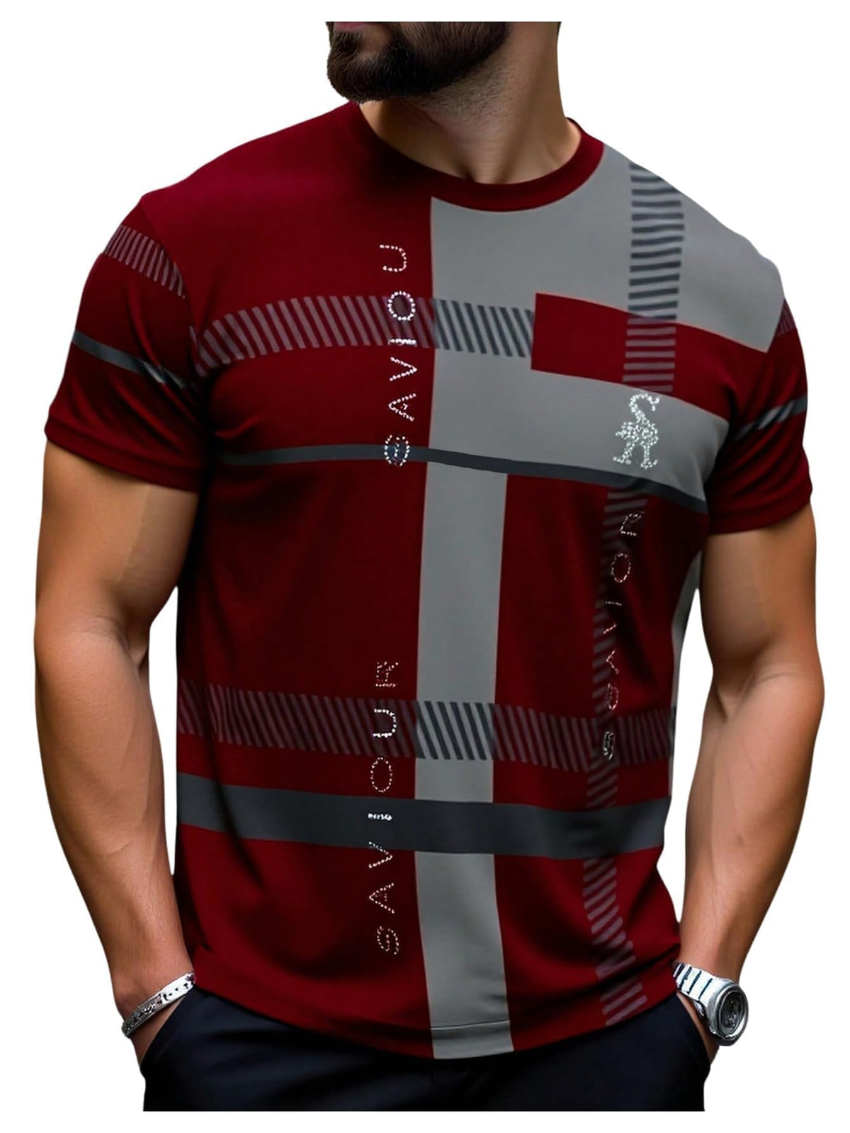 VIPWOLF Men's Casual Regular Fit Striped Shirt Graphic Tee