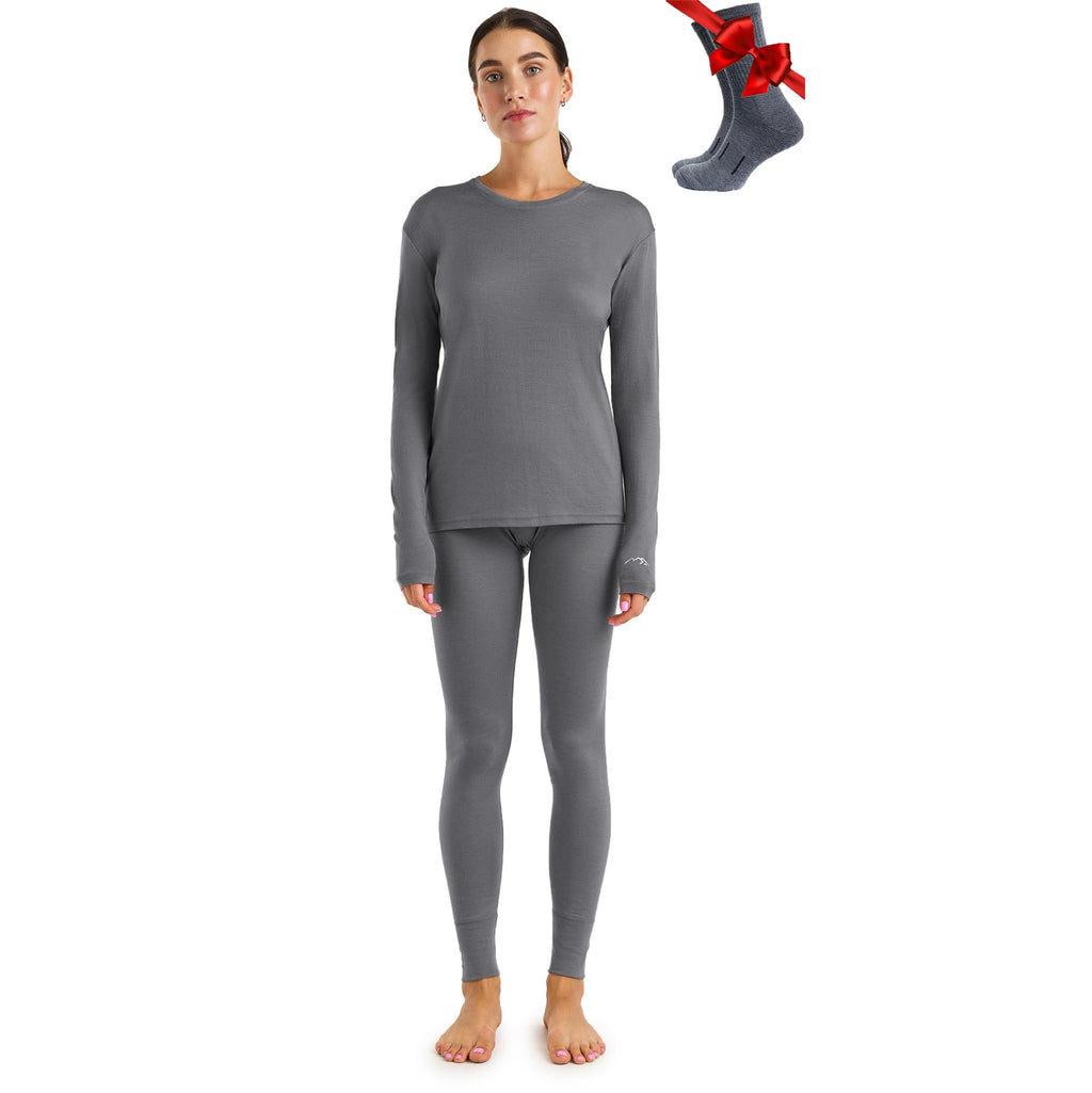 100% Merino Wool Base Layer Women Set - Thermal Underwear Women Top, Bottom
