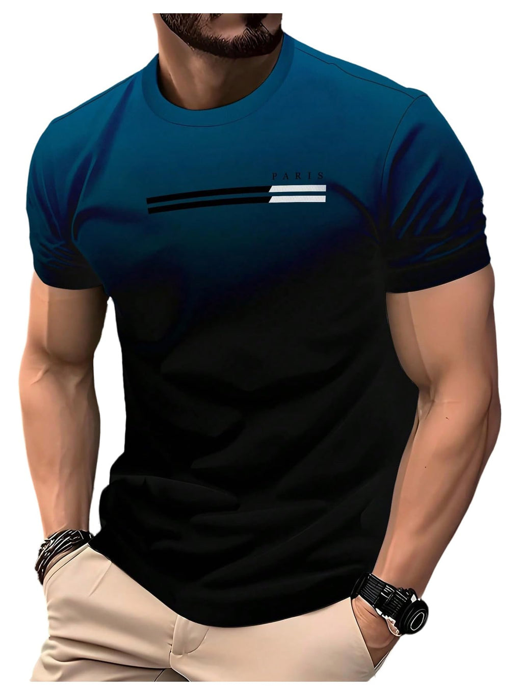 VIPWOLF Men's Casual Regular Fit Striped Shirt Graphic Tee