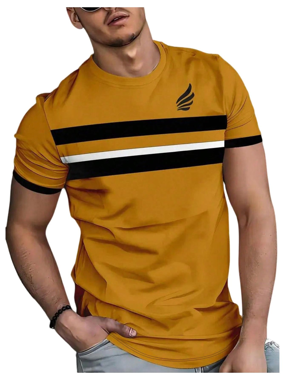 VIPWOLF Men's Casual Regular Fit Striped Shirt Graphic Tee