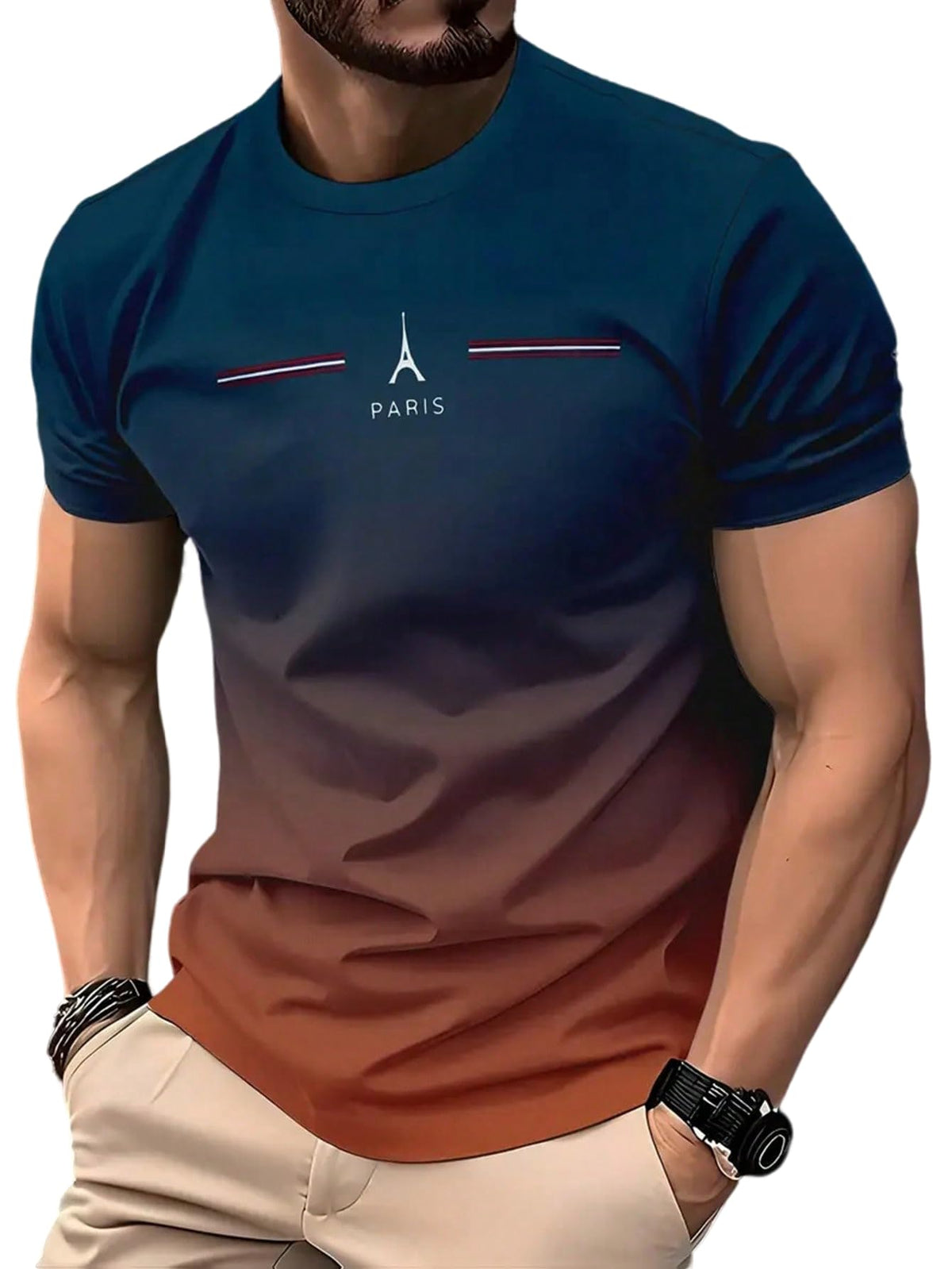 VIPWOLF Men's Casual Regular Fit Striped Shirt Graphic Tee