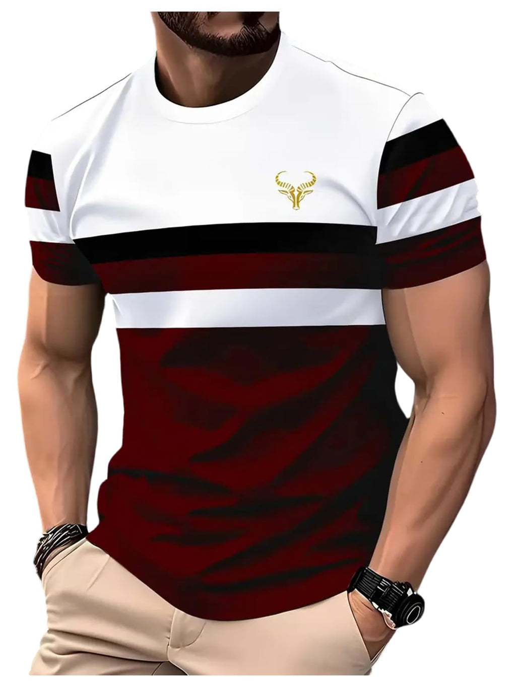 VIPWOLF Men's Casual Regular Fit Striped Shirt Graphic Tee