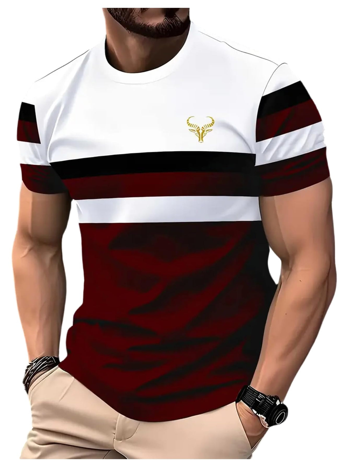 VIPWOLF Men's Casual Regular Fit Striped Shirt Graphic Tee