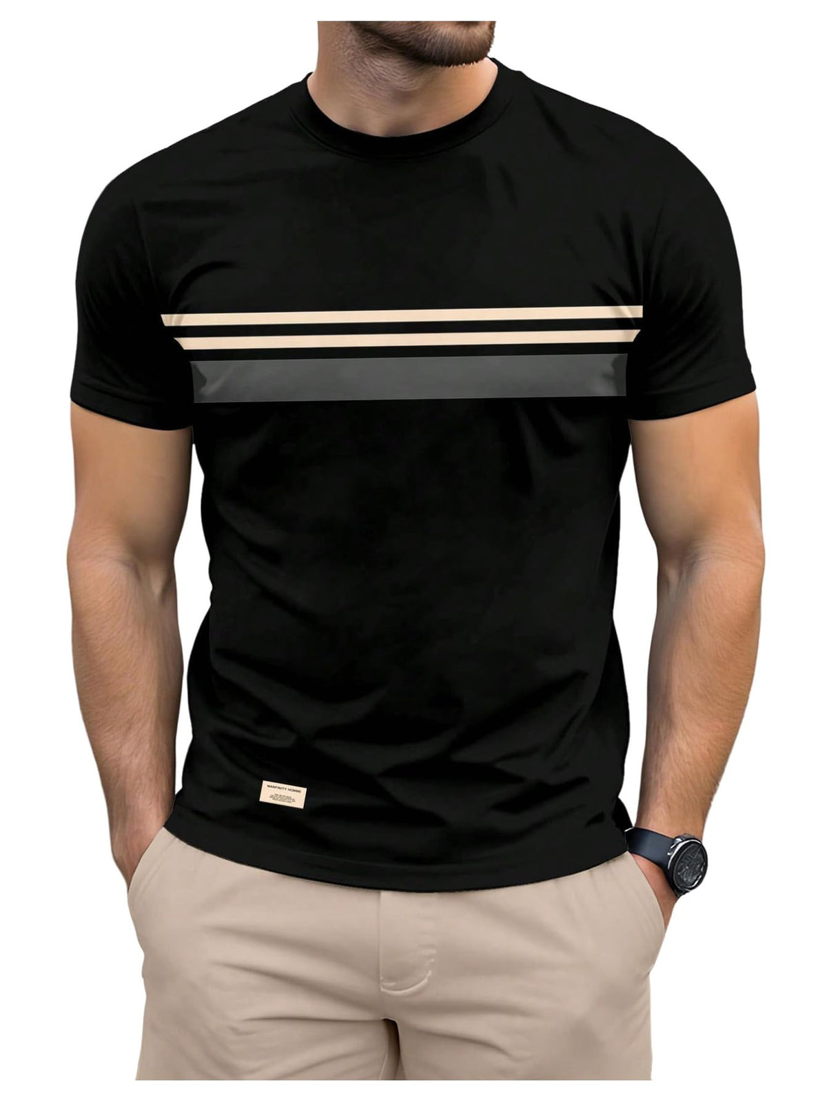 VIPWOLF Men's Casual Regular Fit Striped Shirt Graphic Tee
