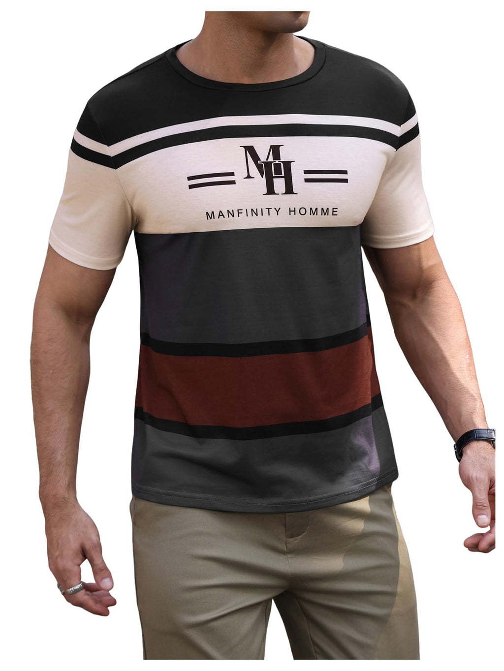 VIPWOLF Men's Casual Regular Fit Striped Shirt Graphic Tee
