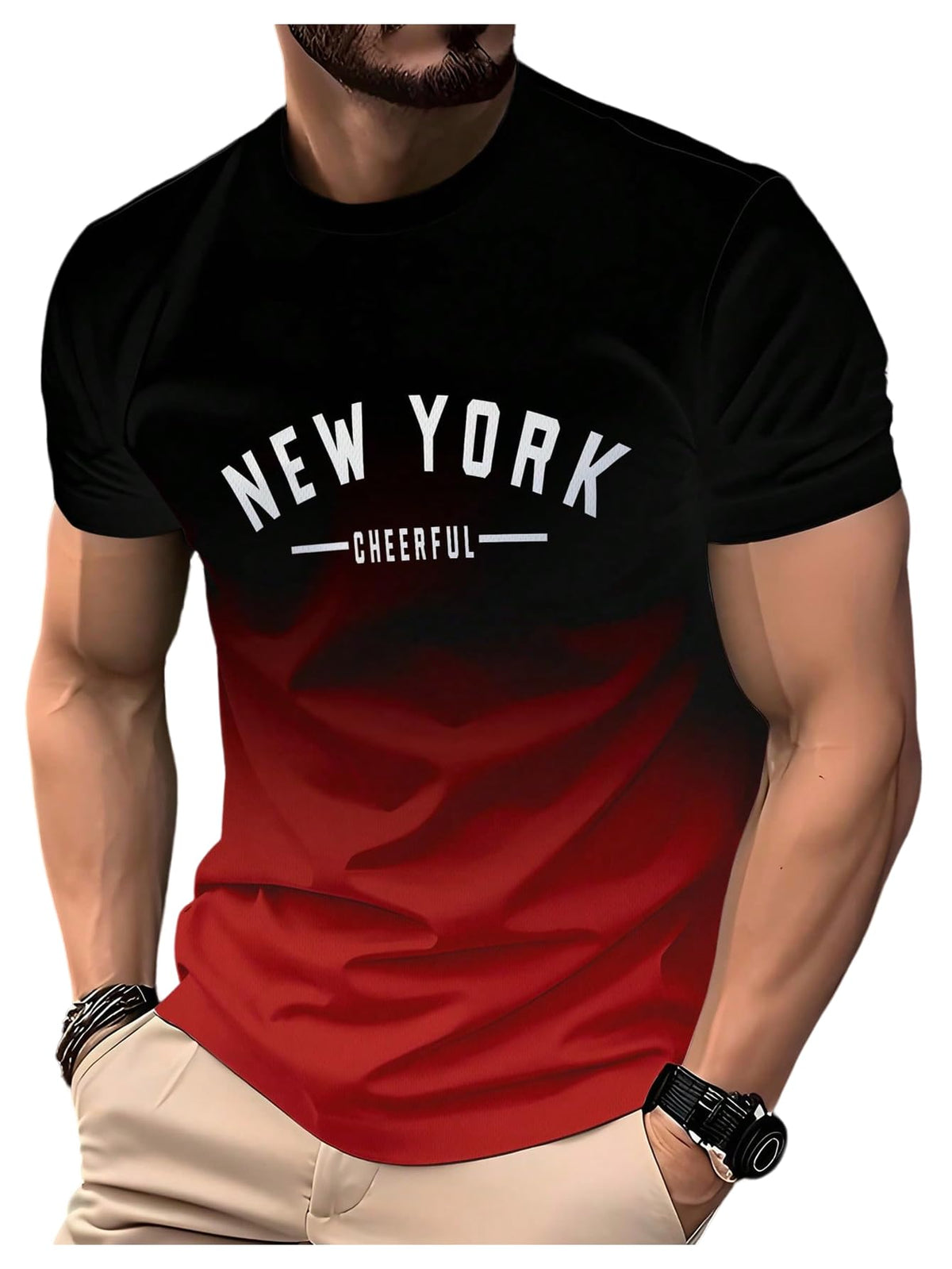 VIPWOLF Men's Casual Regular Fit Striped Shirt Graphic Tee