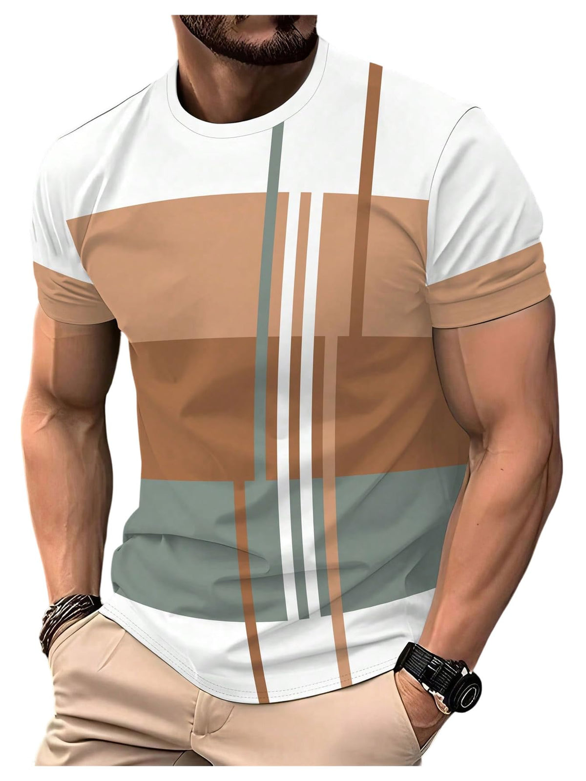 VIPWOLF Men's Casual Regular Fit Striped Shirt Graphic Tee
