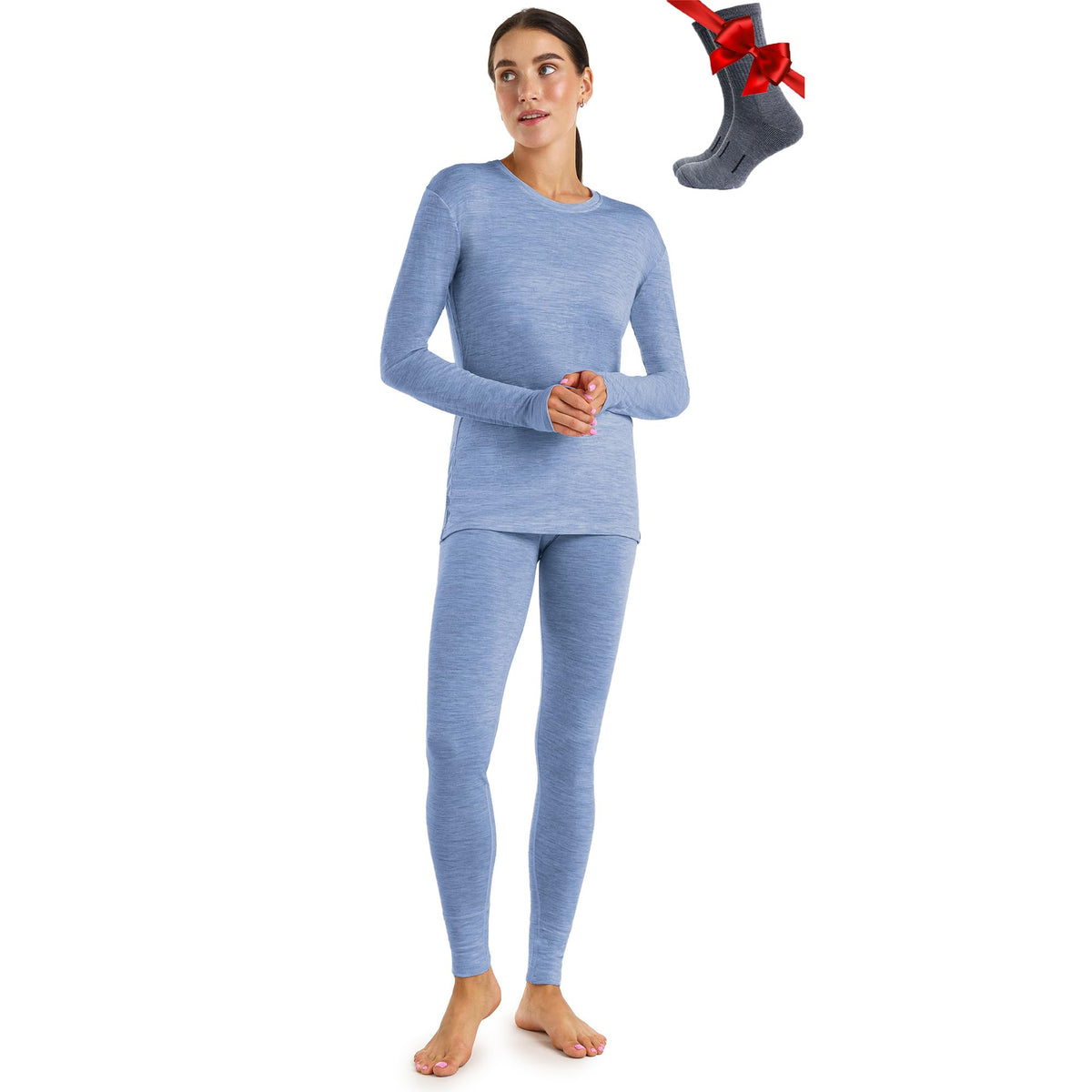 100% Merino Wool Base Layer Women Set - Thermal Underwear Women Top, Bottom