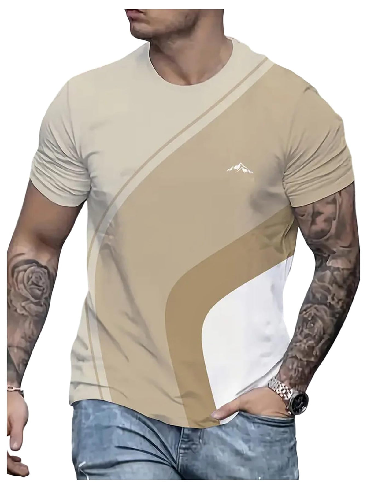 VIPWOLF Men's Casual Regular Fit Striped Shirt Graphic Tee
