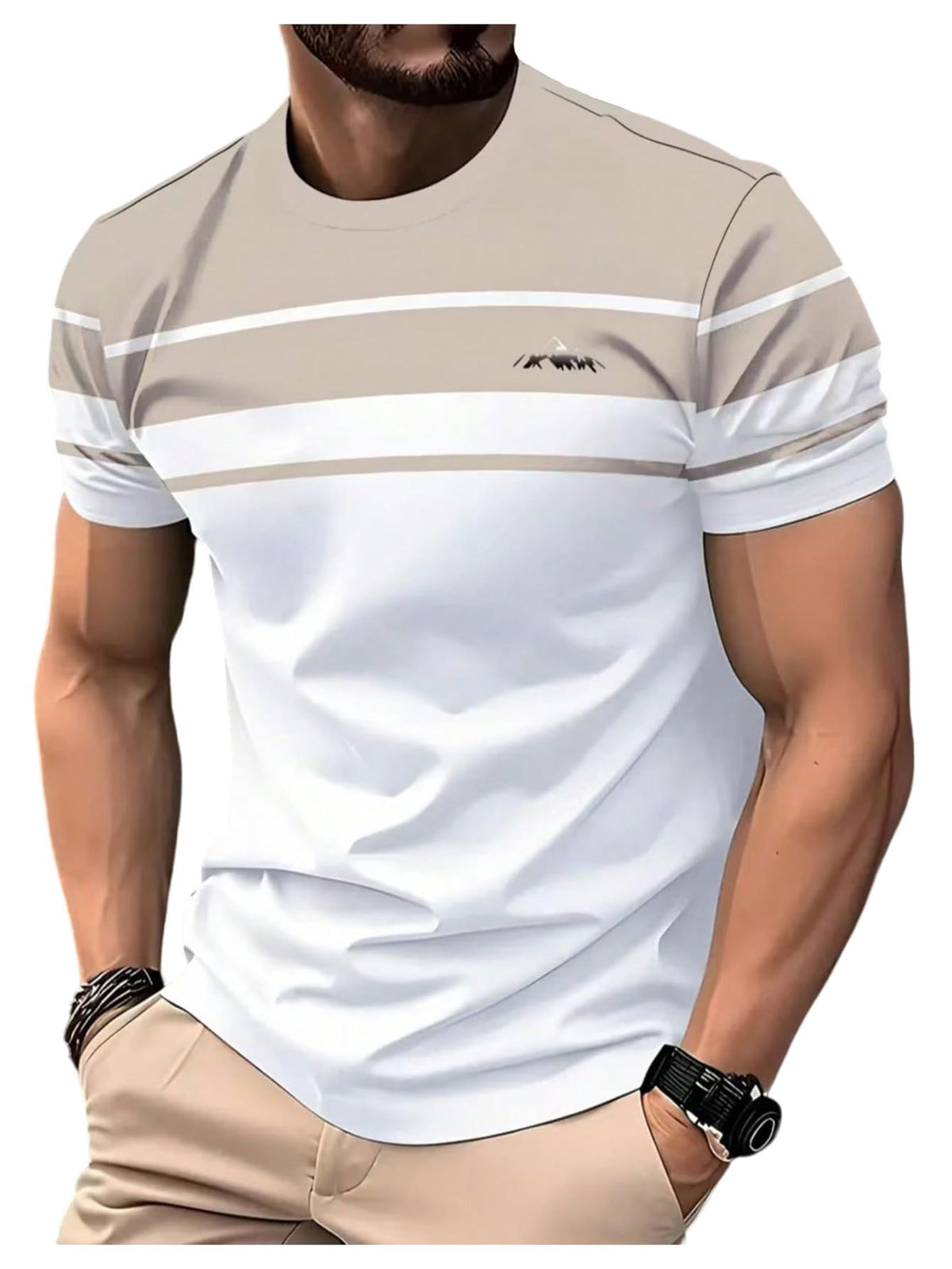 VIPWOLF Men's Casual Regular Fit Striped Shirt Graphic Tee
