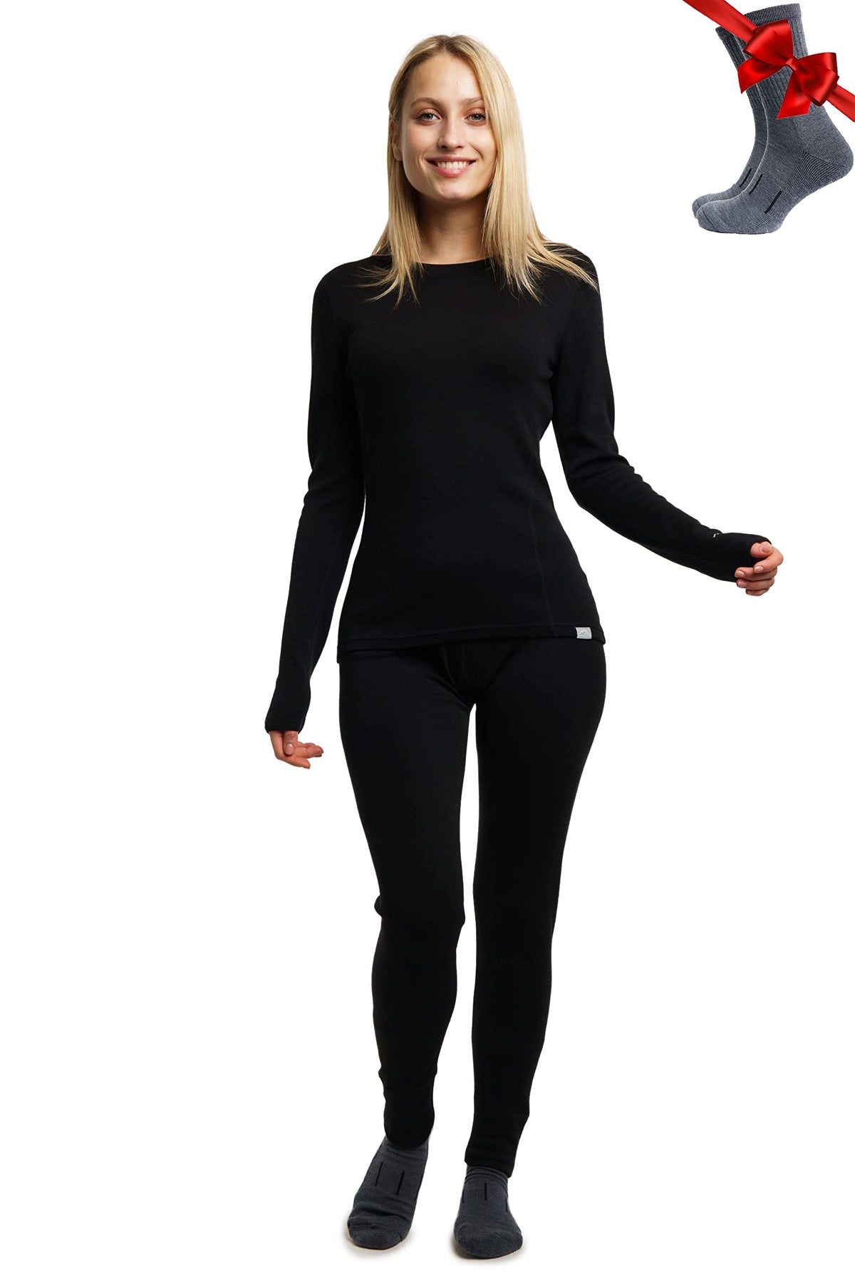 100% Merino Wool Base Layer Women Set - Thermal Underwear Women Top, Bottom