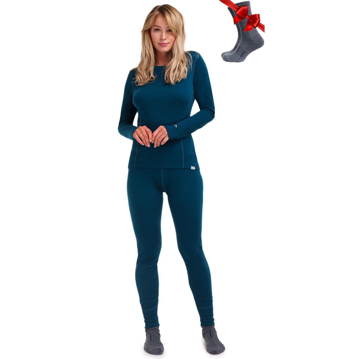 100% Merino Wool Base Layer Women Set - Thermal Underwear Women Top, Bottom