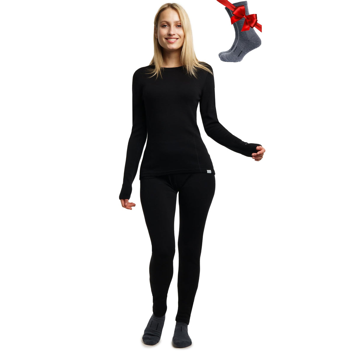 100% Merino Wool Base Layer Women Set - Thermal Underwear Women Top, Bottom