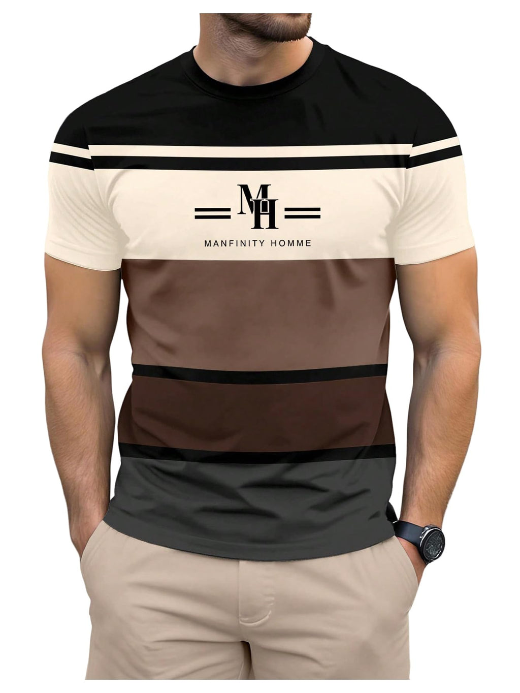 VIPWOLF Men's Casual Regular Fit Striped Shirt Graphic Tee