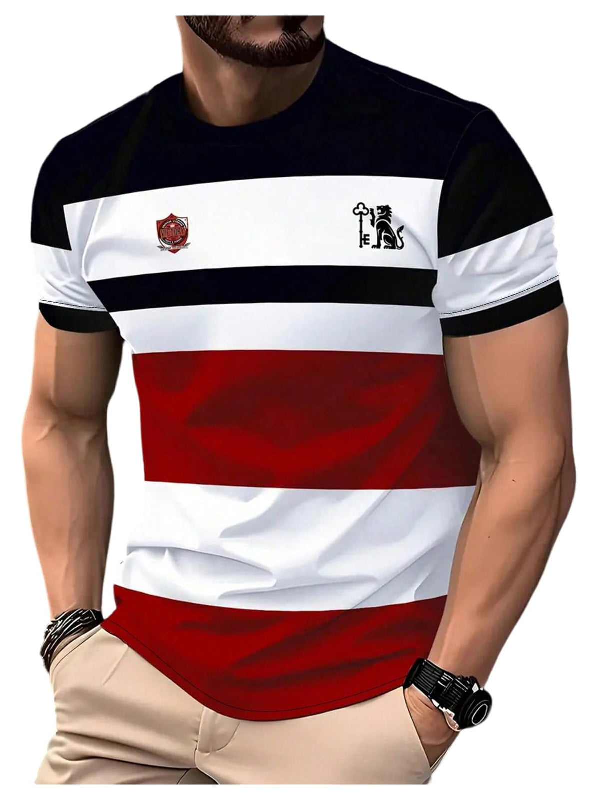 VIPWOLF Men's Casual Regular Fit Striped Shirt Graphic Tee