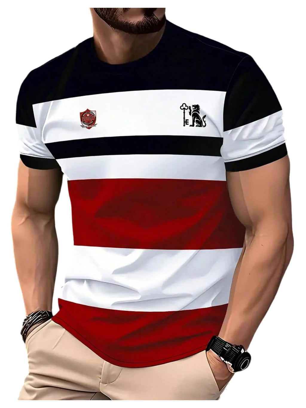 VIPWOLF Men's Casual Regular Fit Striped Shirt Graphic Tee