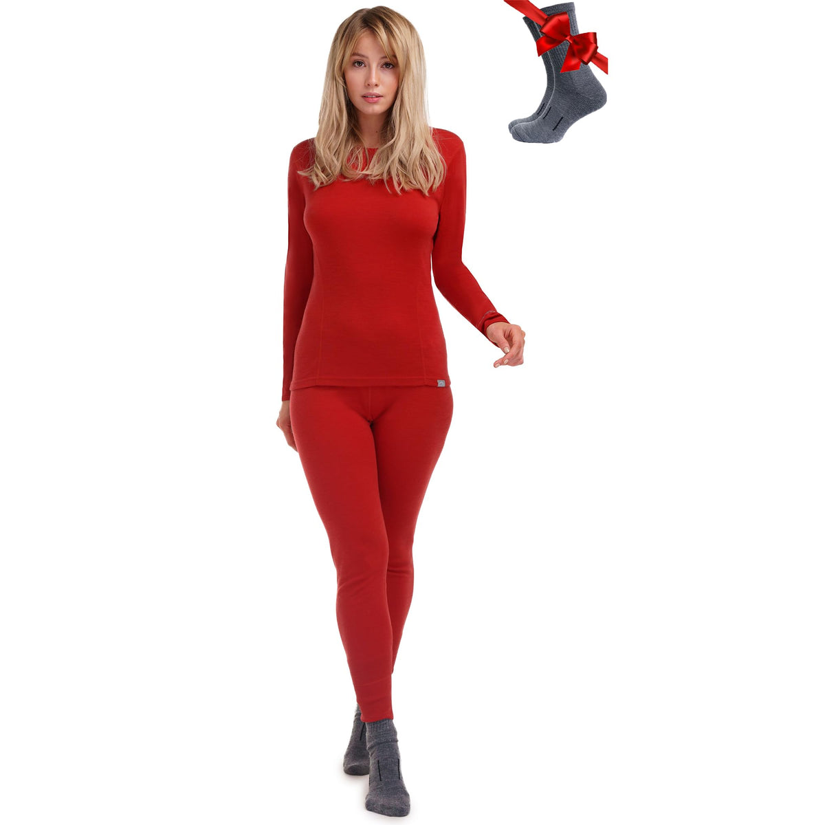100% Merino Wool Base Layer Women Set - Thermal Underwear Women Top, Bottom