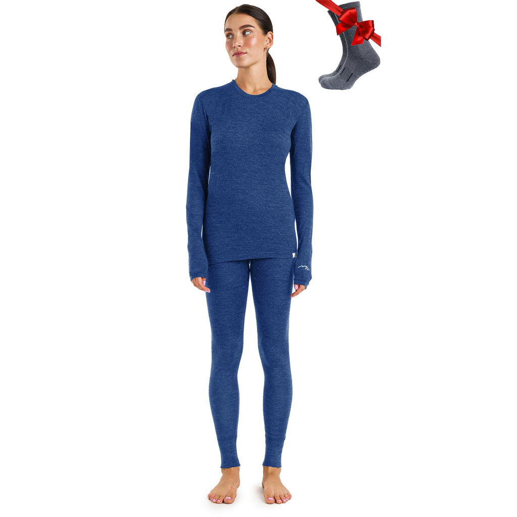 100% Merino Wool Base Layer Women Set - Thermal Underwear Women Top, Bottom
