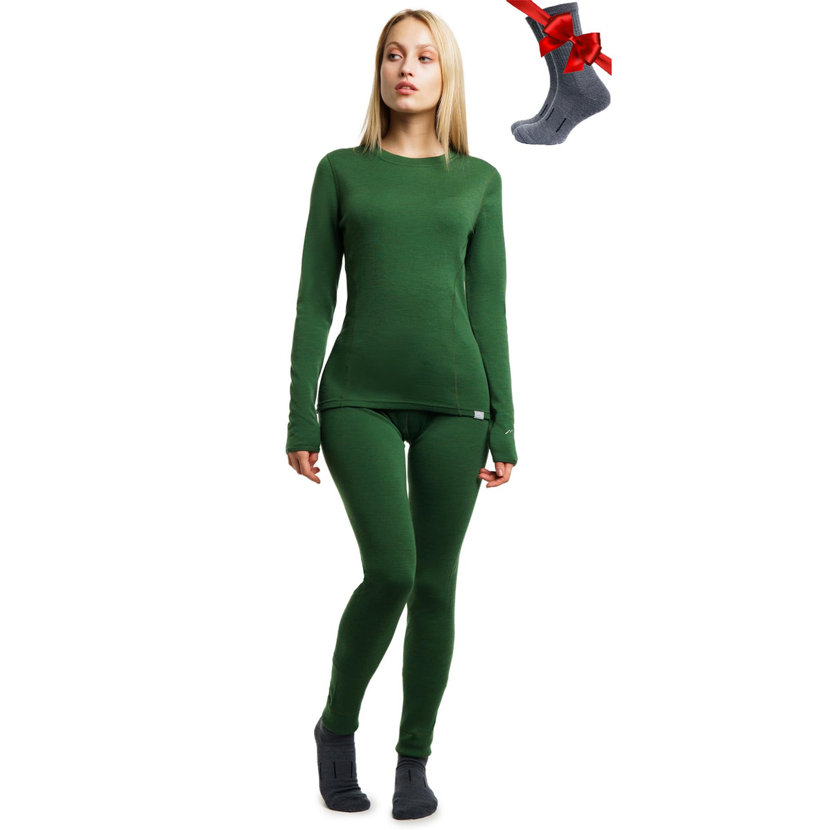 100% Merino Wool Base Layer Women Set - Thermal Underwear Women Top, Bottom