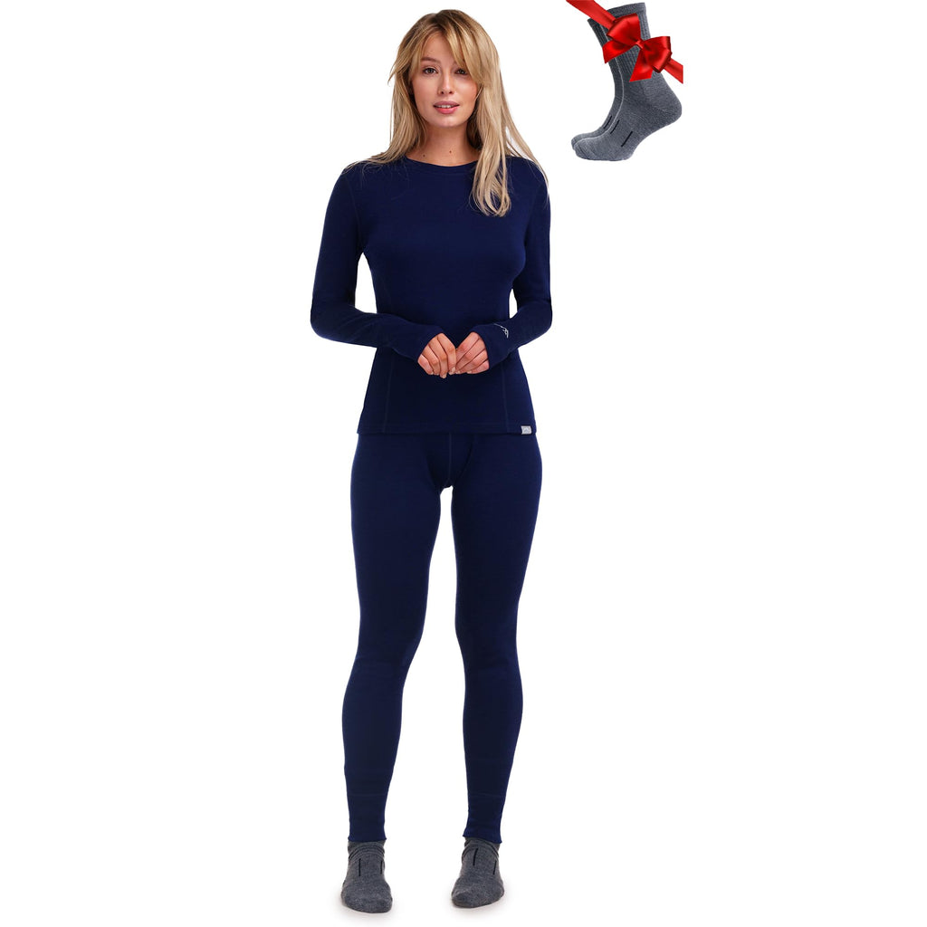 100% Merino Wool Base Layer Women Set - Thermal Underwear Women Top, Bottom