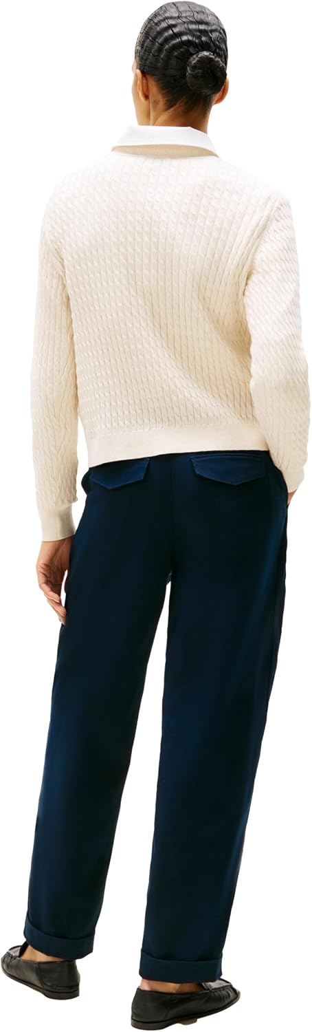 Tommy Hilfiger Women's Fine Gauge Cable Knit Crew Neck Sweater Lightweight Pullover