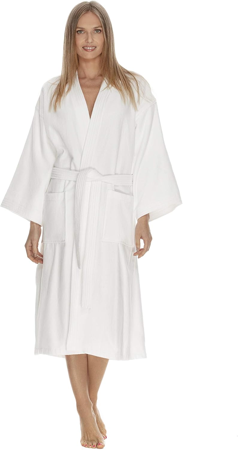 Womens Terry Cloth Bathrobe by Boca Terry, 100% Cotton White Hotel Spa Robe