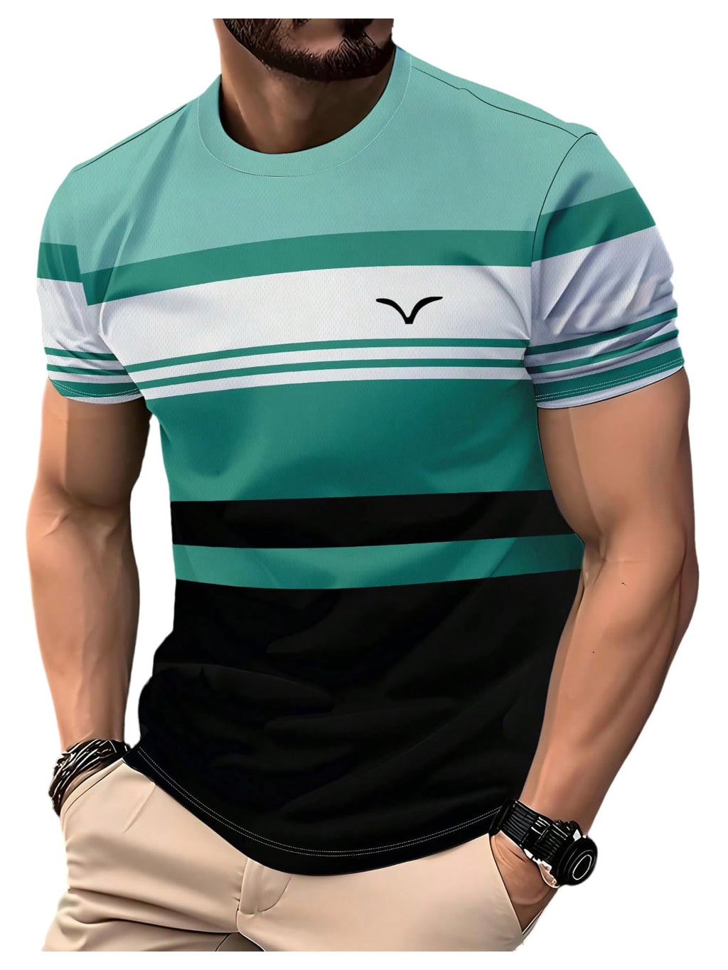VIPWOLF Men's Casual Regular Fit Striped Shirt Graphic Tee