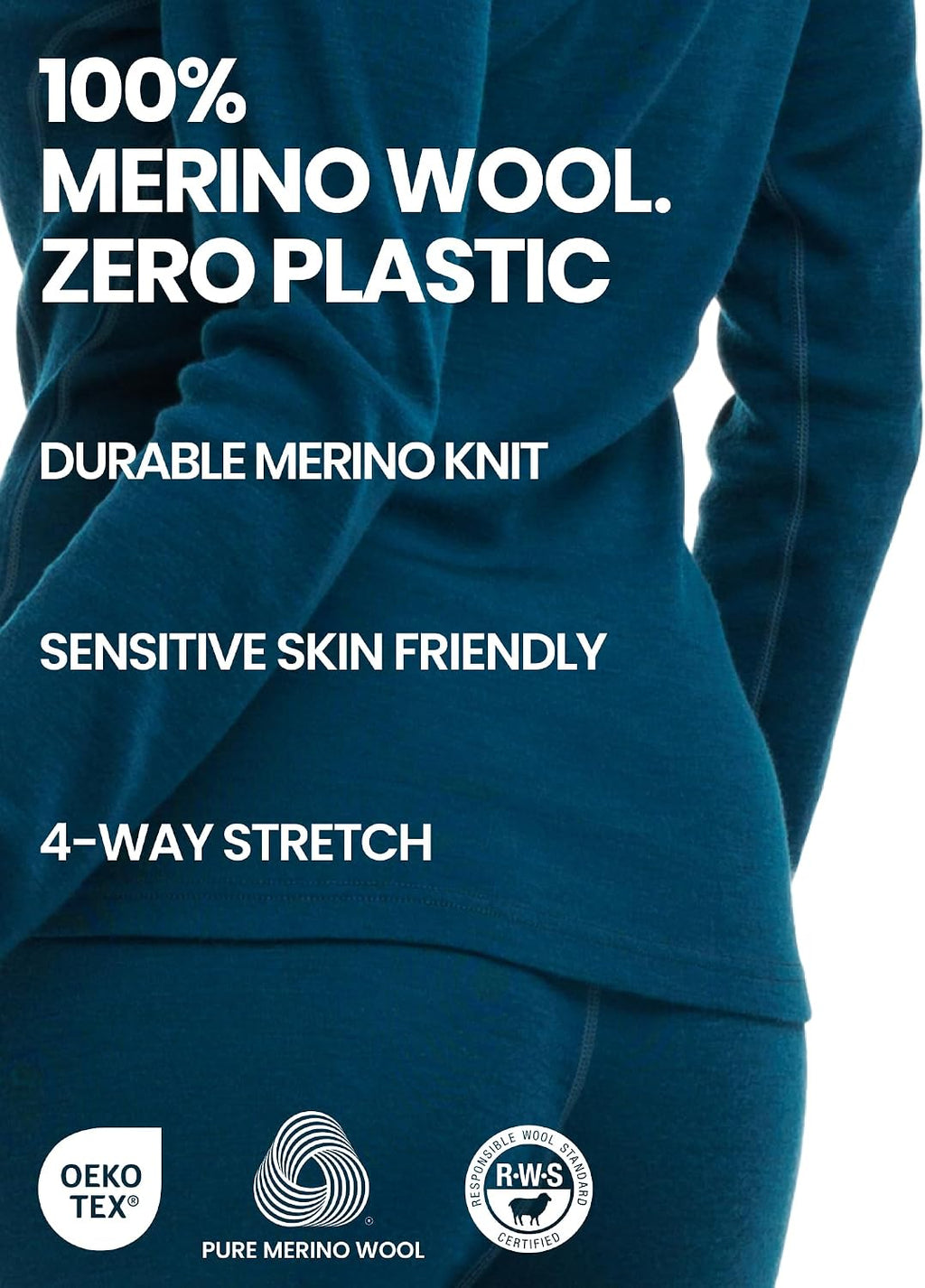 100% Merino Wool Base Layer Women Set - Thermal Underwear Women Top, Bottom
