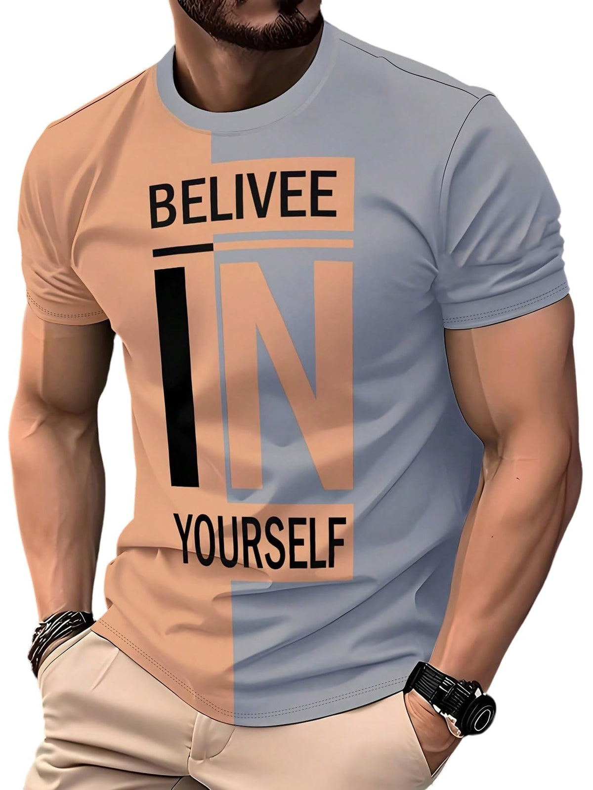 VIPWOLF Men's Casual Regular Fit Striped Shirt Graphic Tee
