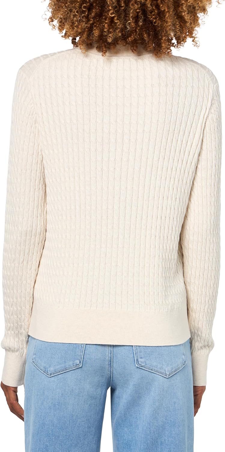 Tommy Hilfiger Women's Fine Gauge Cable Knit Crew Neck Sweater Lightweight Pullover
