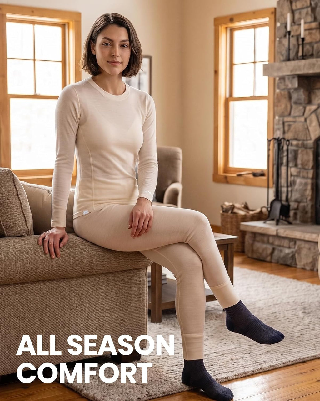 100% Merino Wool Base Layer Women Set - Thermal Underwear Women Top, Bottom