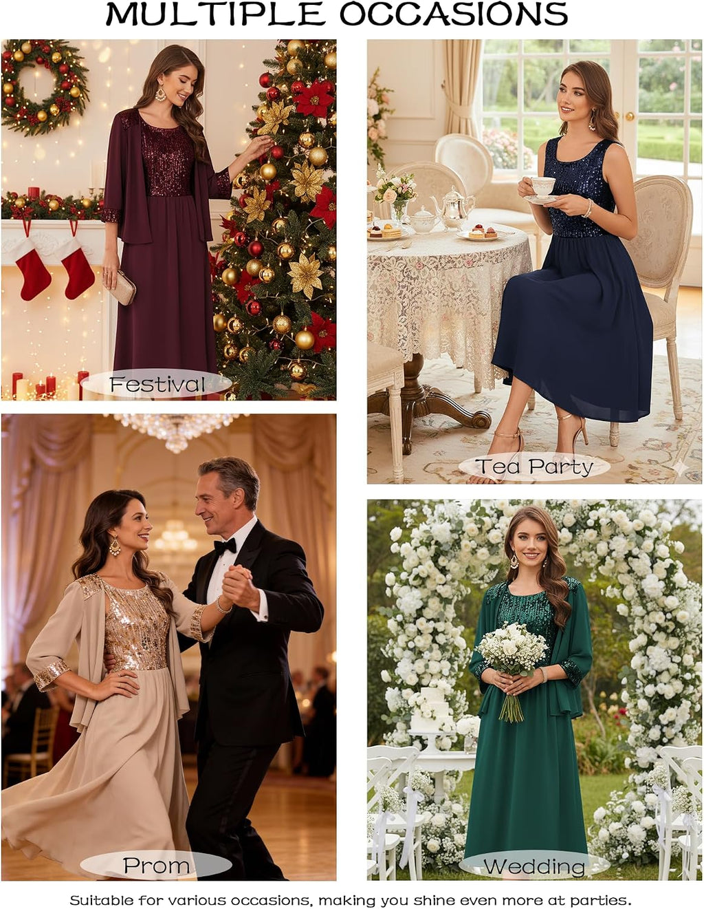 GRACE KARIN Formal Wedding Guest Dress Sequin Mother of The Bride Dresses