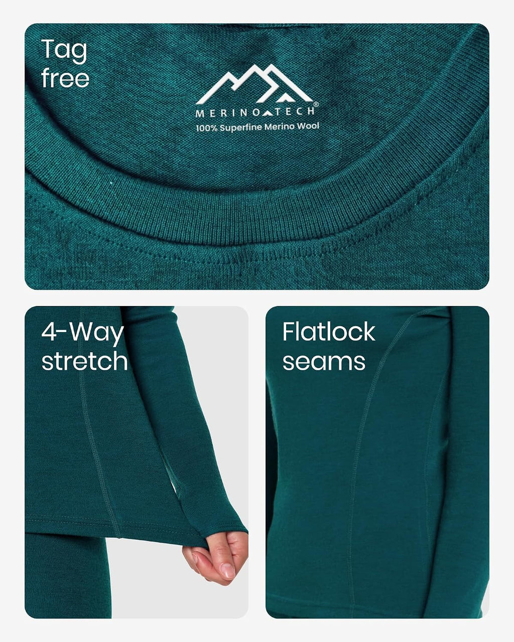 100% Merino Wool Base Layer Women Set - Thermal Underwear Women Top, Bottom