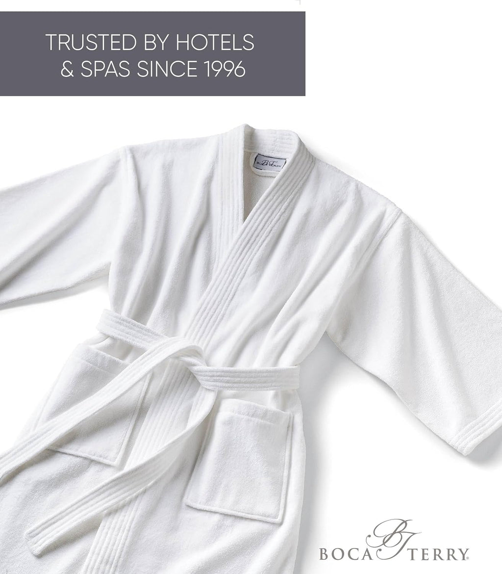 Womens Terry Cloth Bathrobe by Boca Terry, 100% Cotton White Hotel Spa Robe